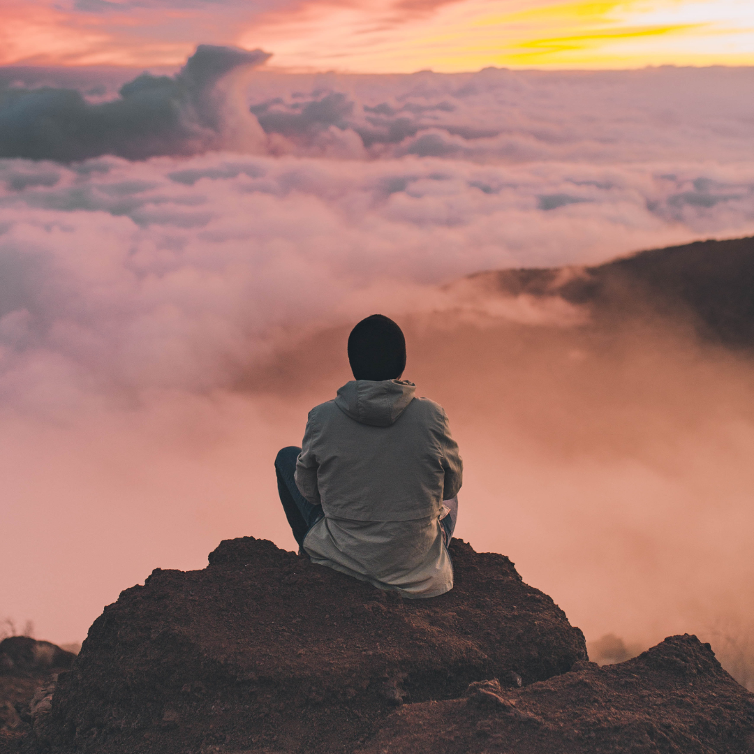 man meditate on top of the mountain sunset sunrise 