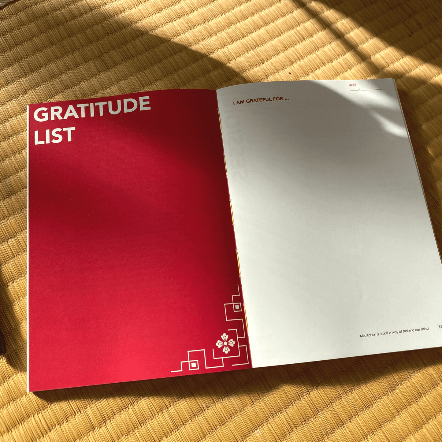 Gratitude list in My Meditation Marathon mindfulness journal.